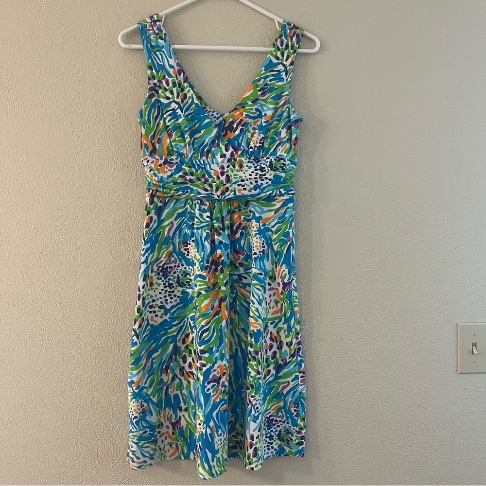 Lilly Pulitzer Shianne V-Neck A-Line Dress Blue Sea Soiree - Size S